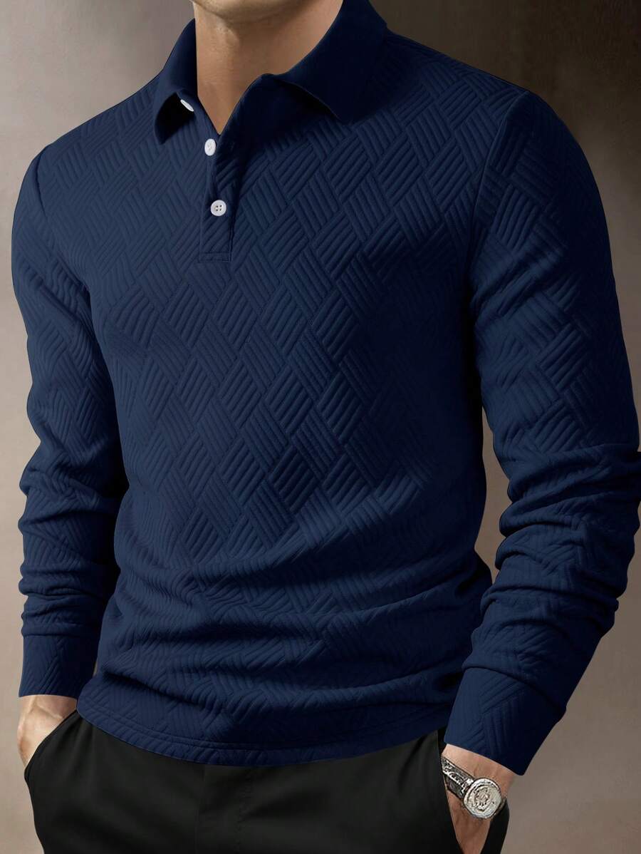 Polo Homme Casual Uni à Manches Longues