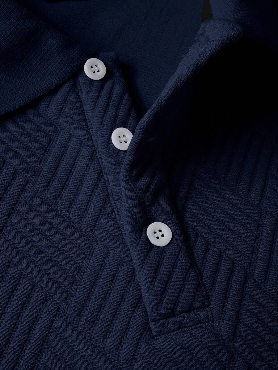 Polo Homme Casual Uni à Manches Longues