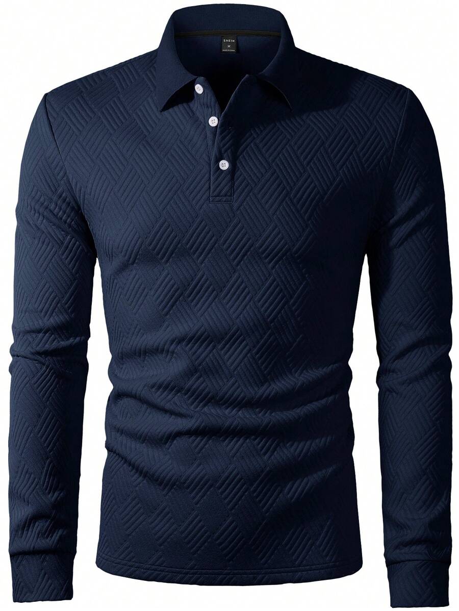 Polo Homme Casual Uni à Manches Longues