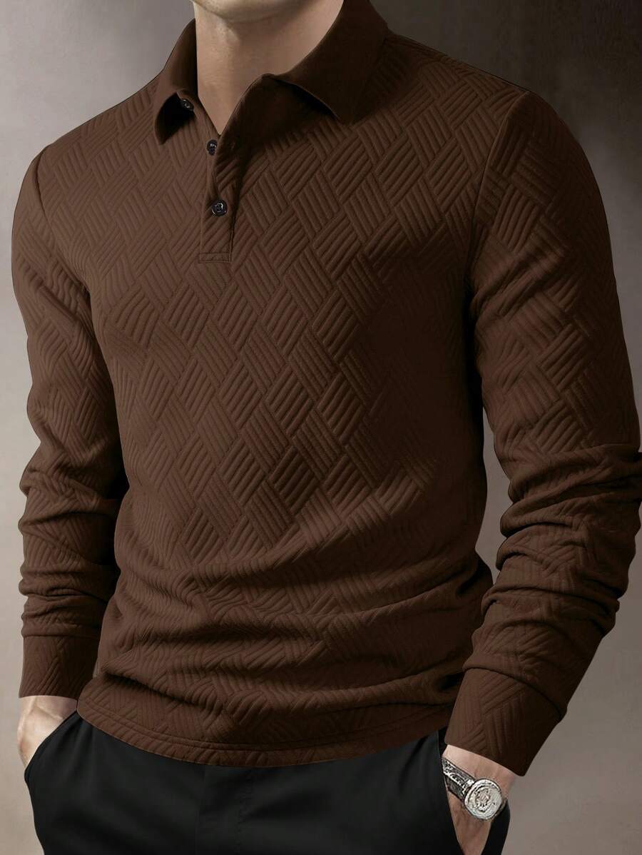 Polo Homme Casual Uni à Manches Longues