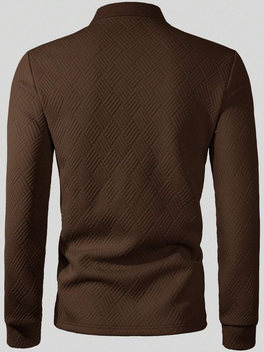Polo Homme Casual Uni à Manches Longues