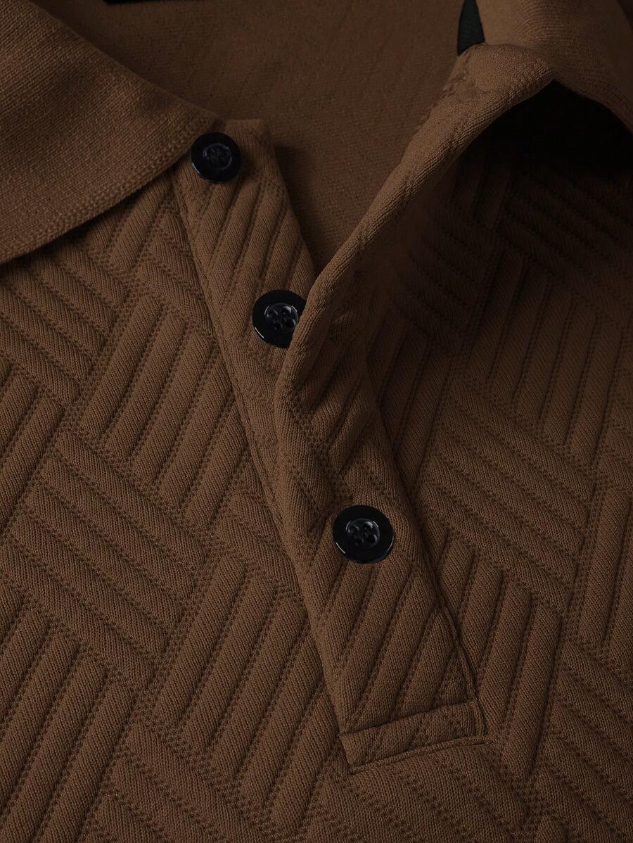 Polo Homme Casual Uni à Manches Longues