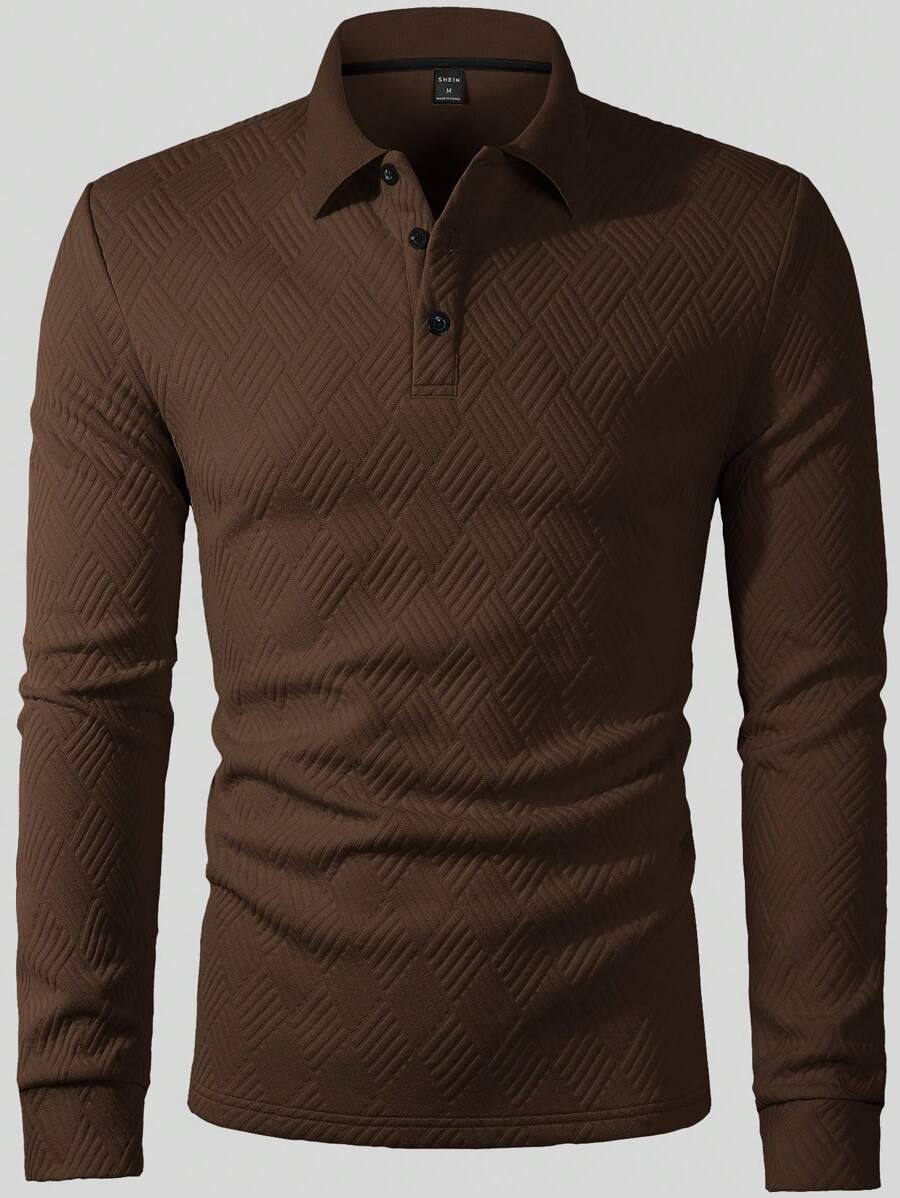Polo Homme Casual Uni à Manches Longues
