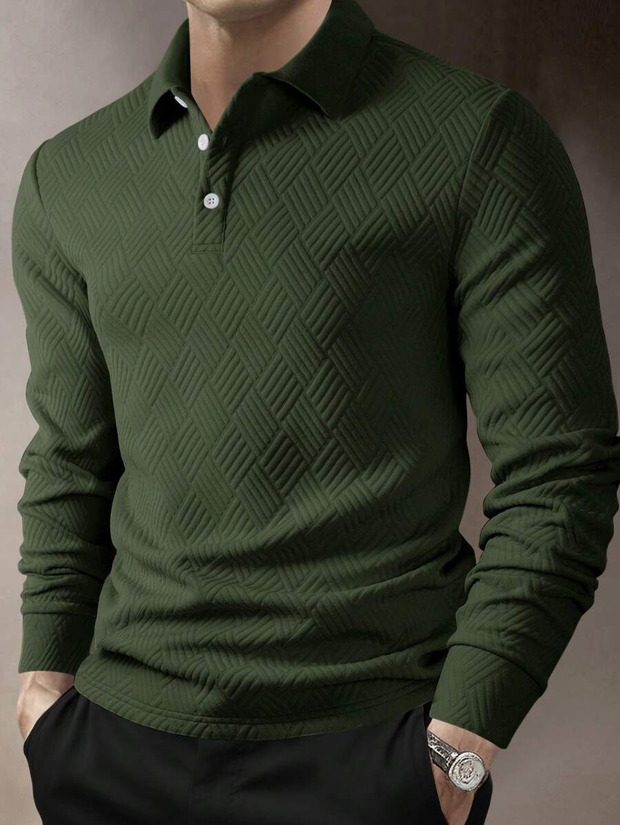 Polo Homme Casual Uni à Manches Longues