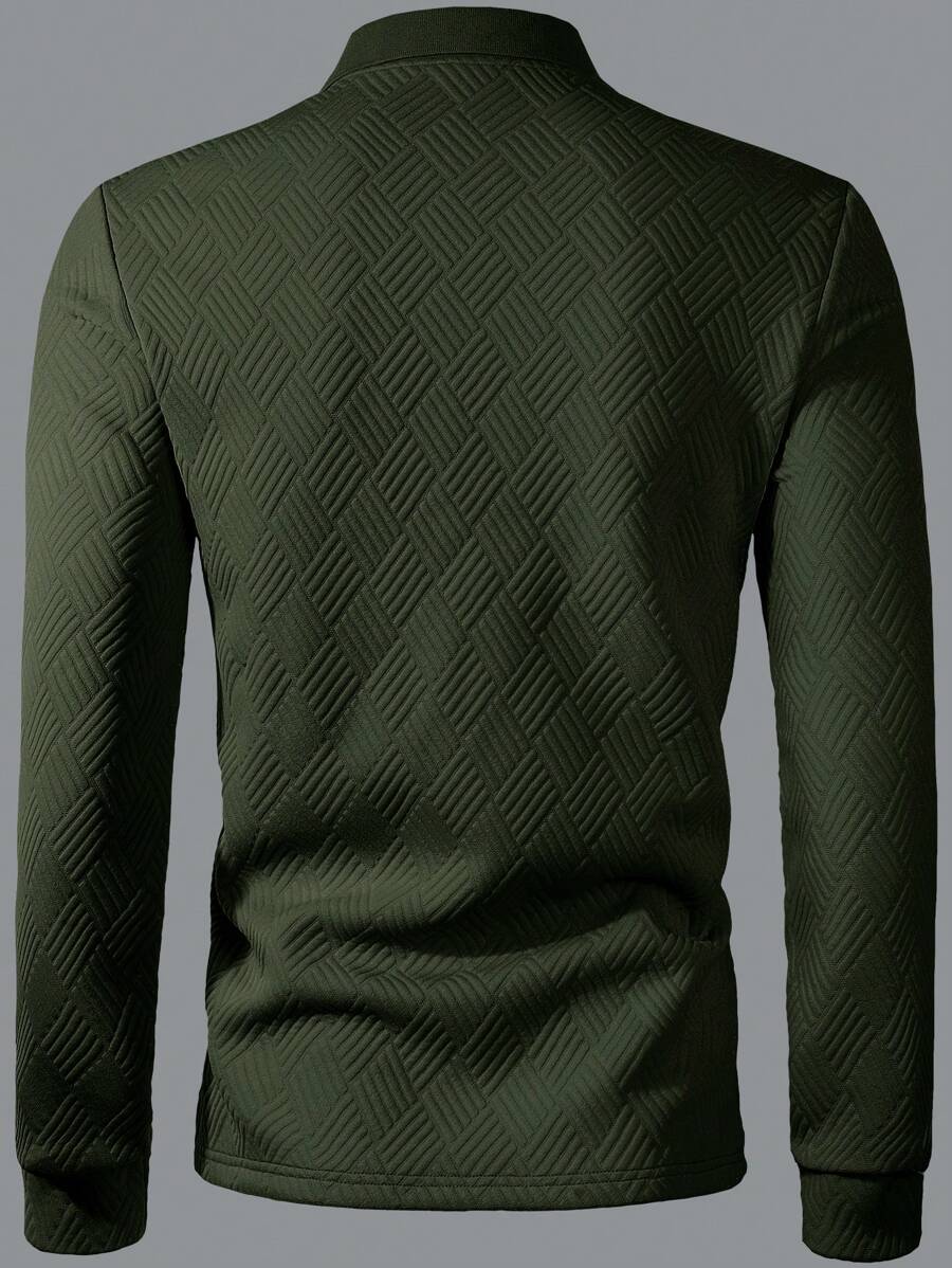 Polo Homme Casual Uni à Manches Longues