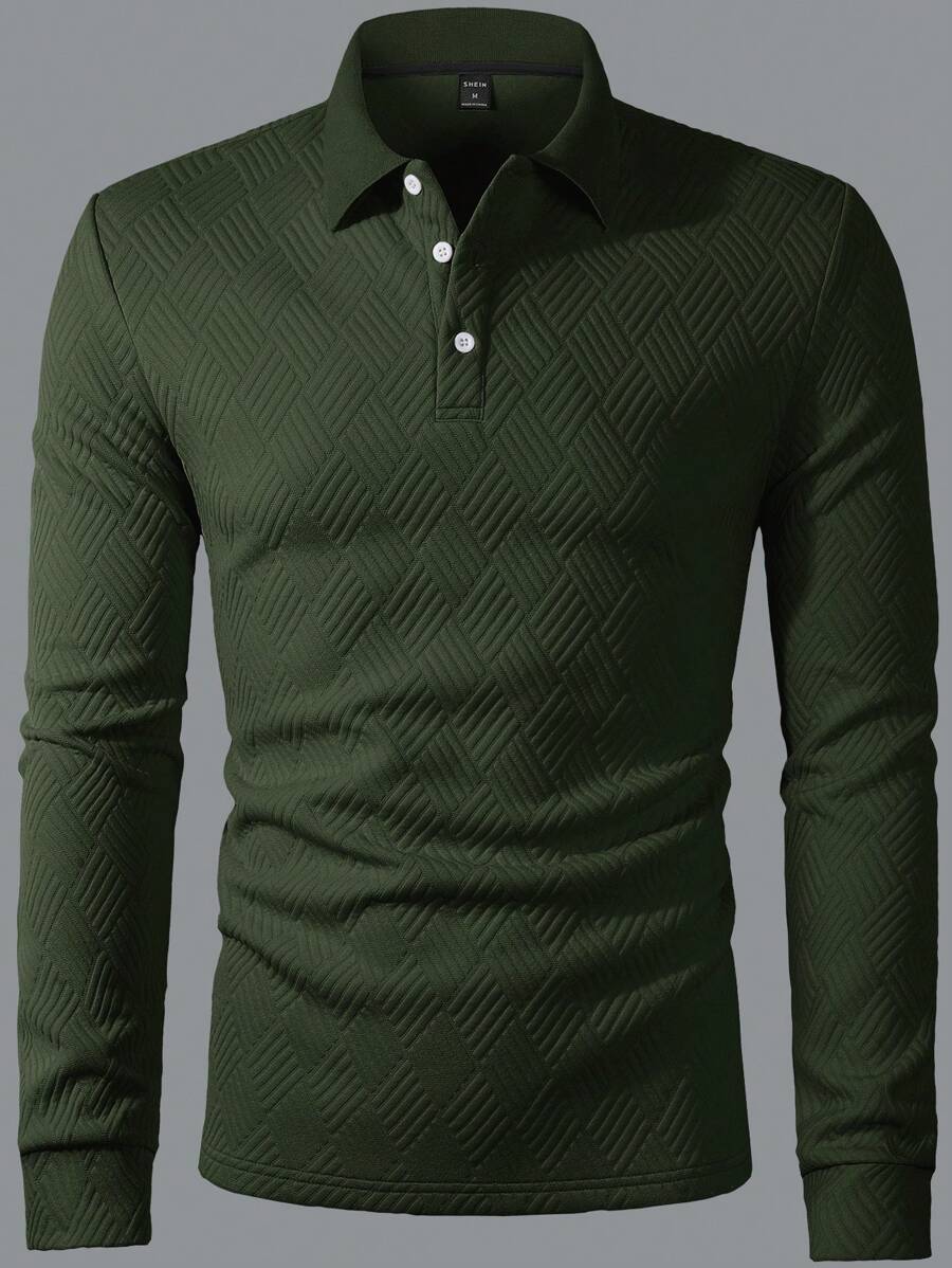Polo Homme Casual Uni à Manches Longues