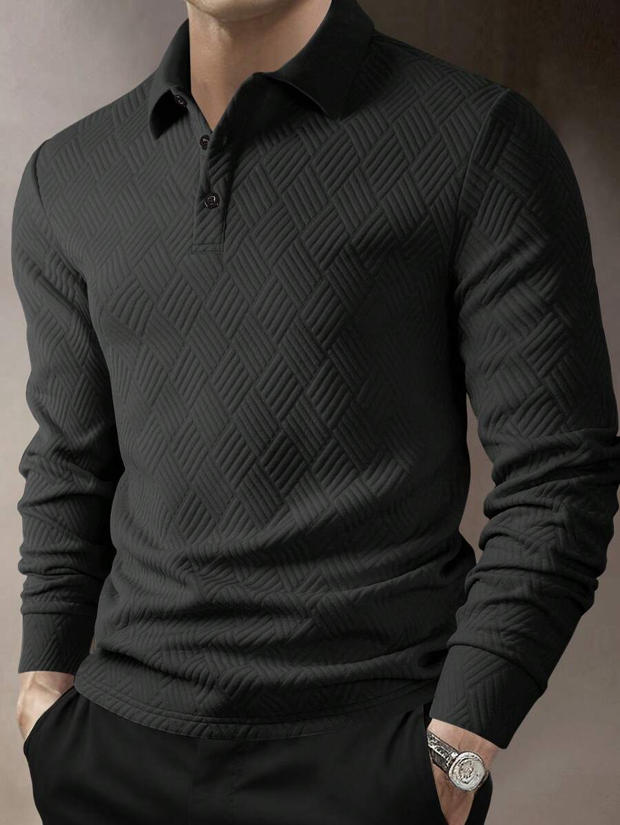 Polo Homme Casual Uni à Manches Longues
