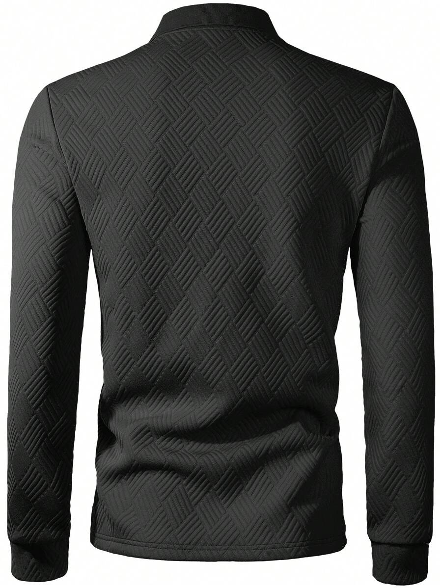 Polo Homme Casual Uni à Manches Longues