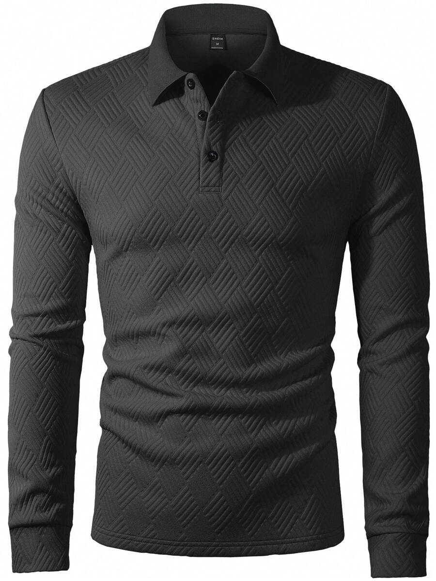 Polo Homme Casual Uni à Manches Longues