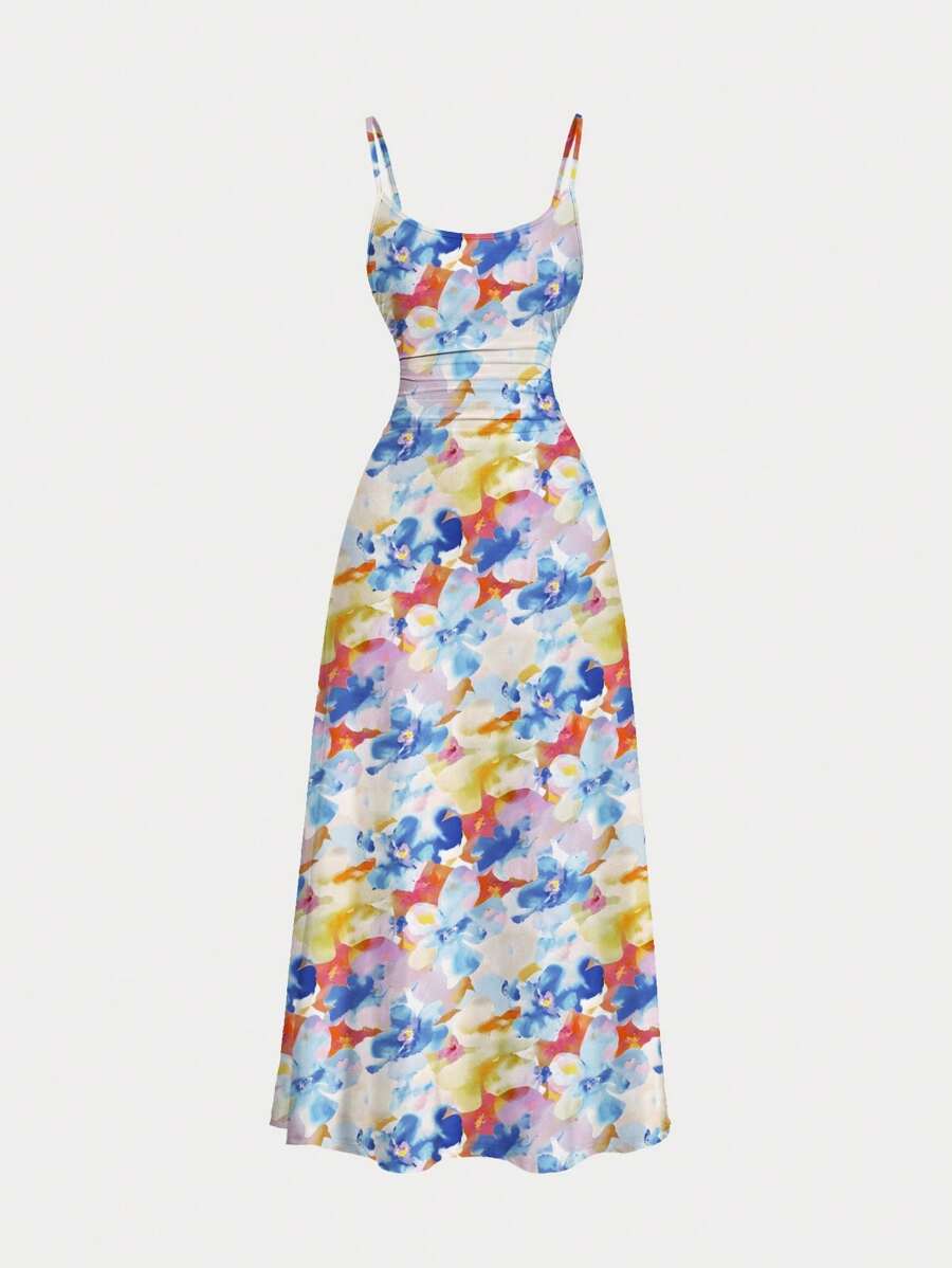 Robe Cami Évasée Unicolore Élégante
