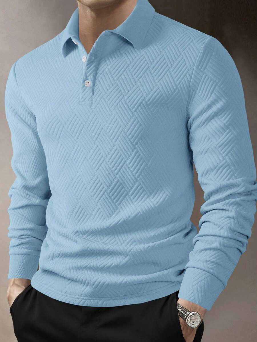 Polo Homme Casual Uni à Manches Longues
