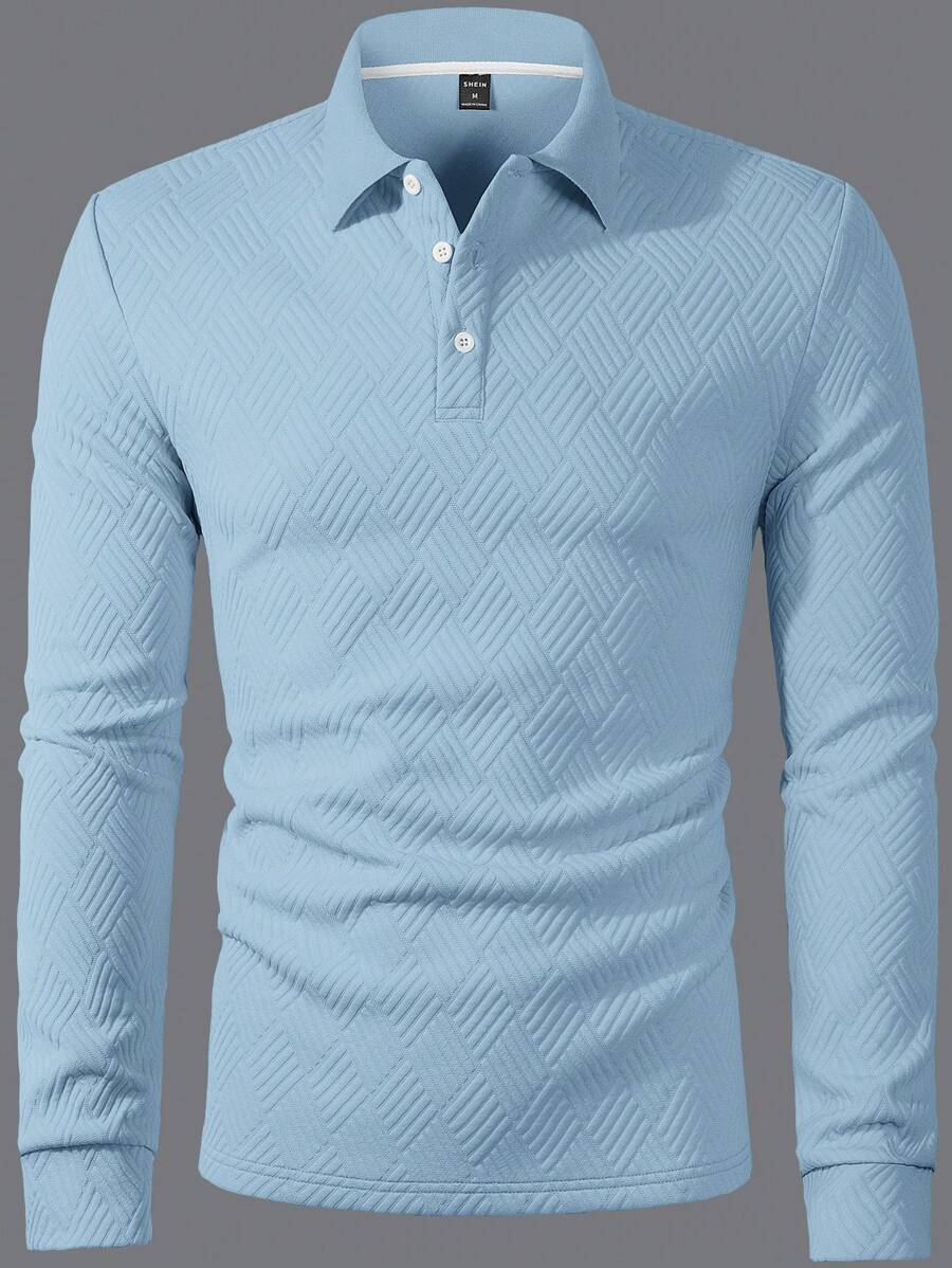 Polo Homme Casual Uni à Manches Longues