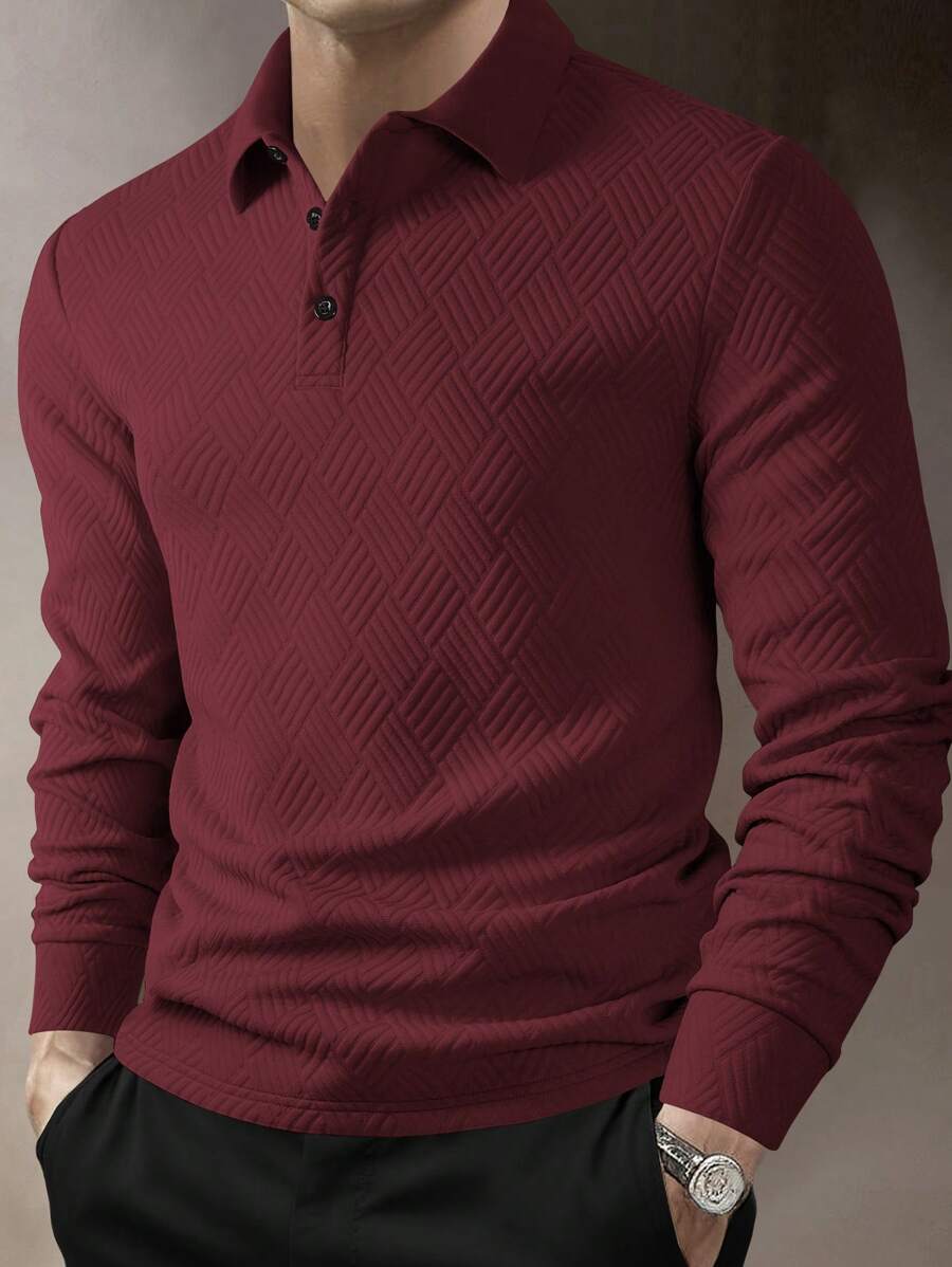 Polo Homme Casual Uni à Manches Longues