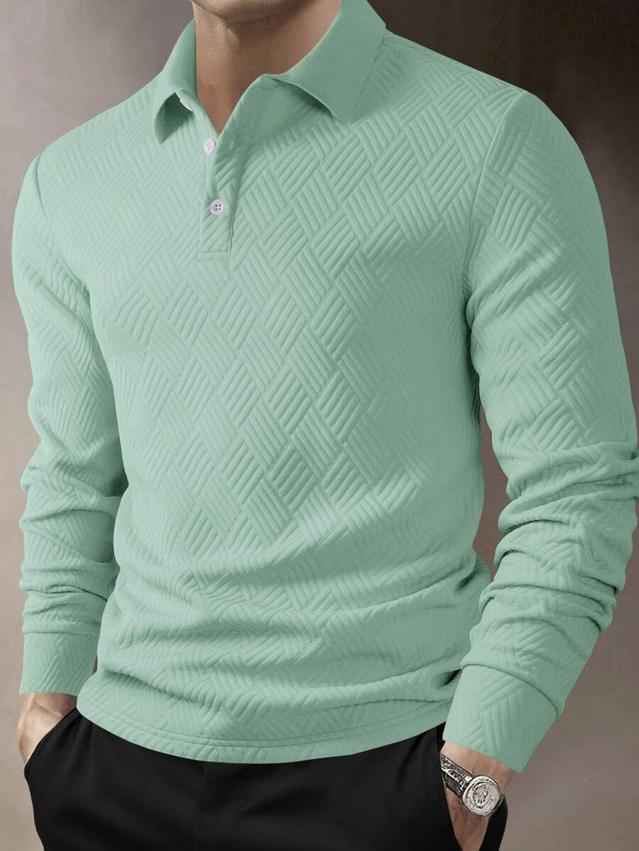 Polo Homme Casual Uni à Manches Longues
