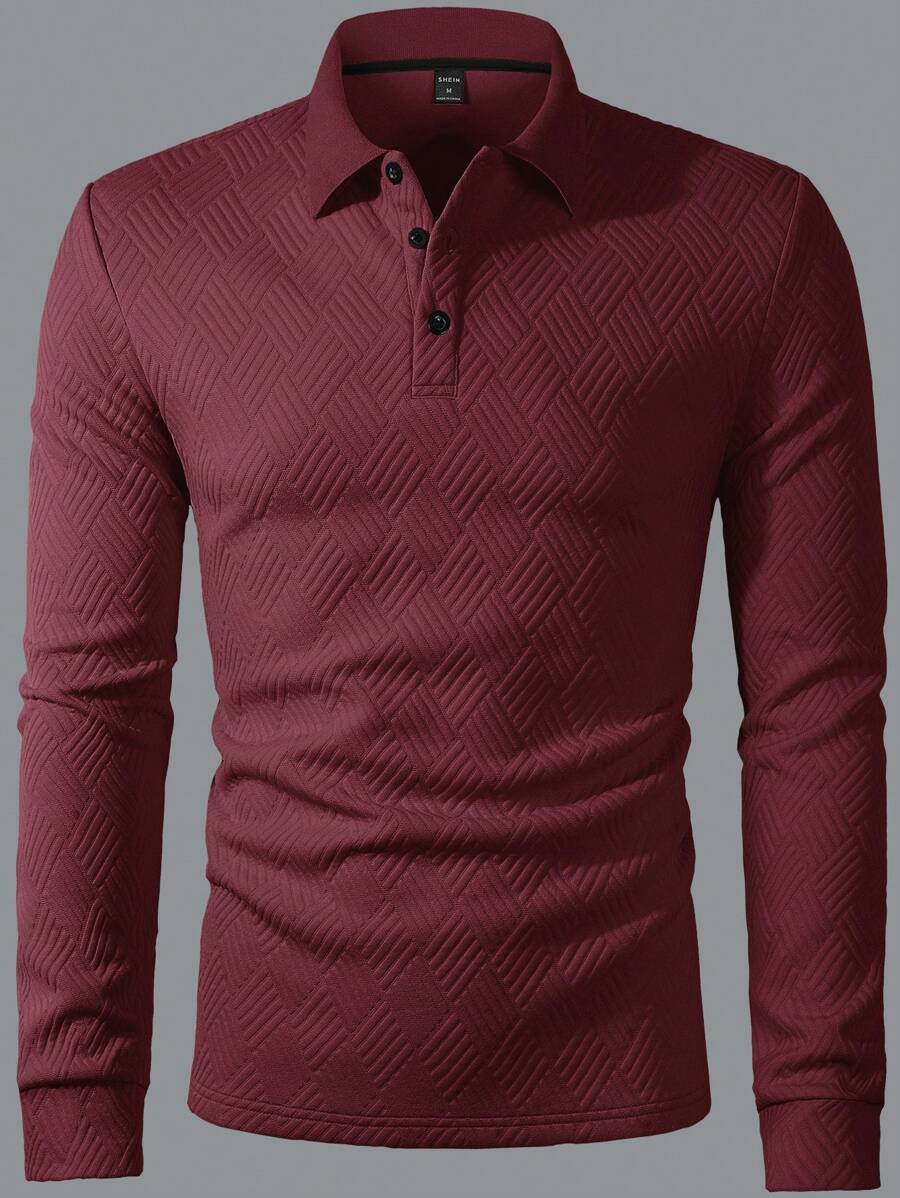 Polo Homme Casual Uni à Manches Longues