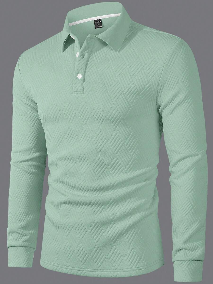 Polo Homme Casual Uni à Manches Longues