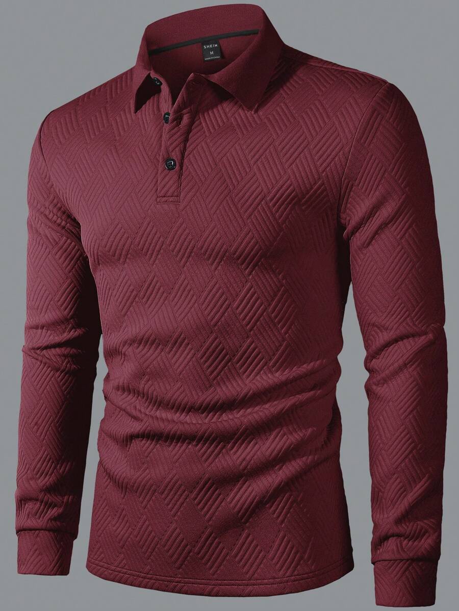 Polo Homme Casual Uni à Manches Longues