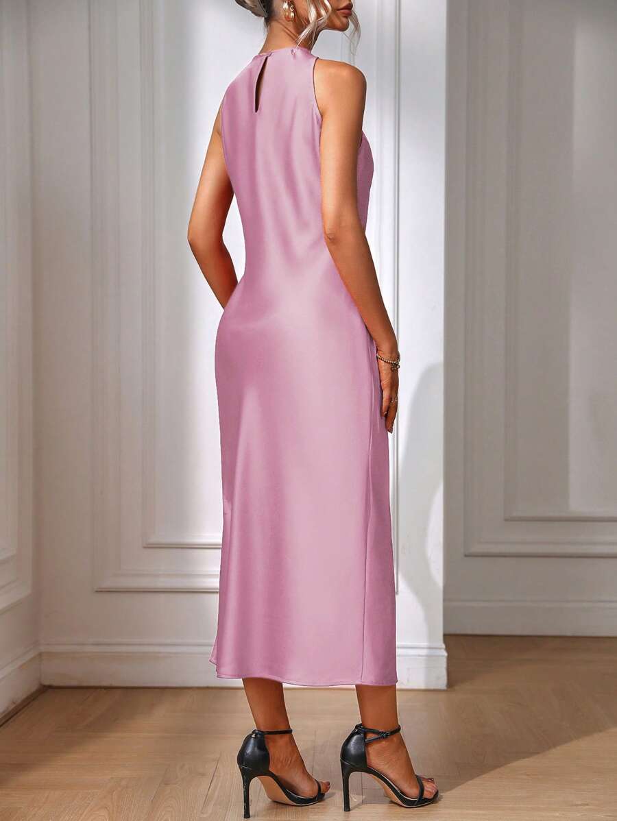 Robe Maxi Fendue Verte Élégante en Soie