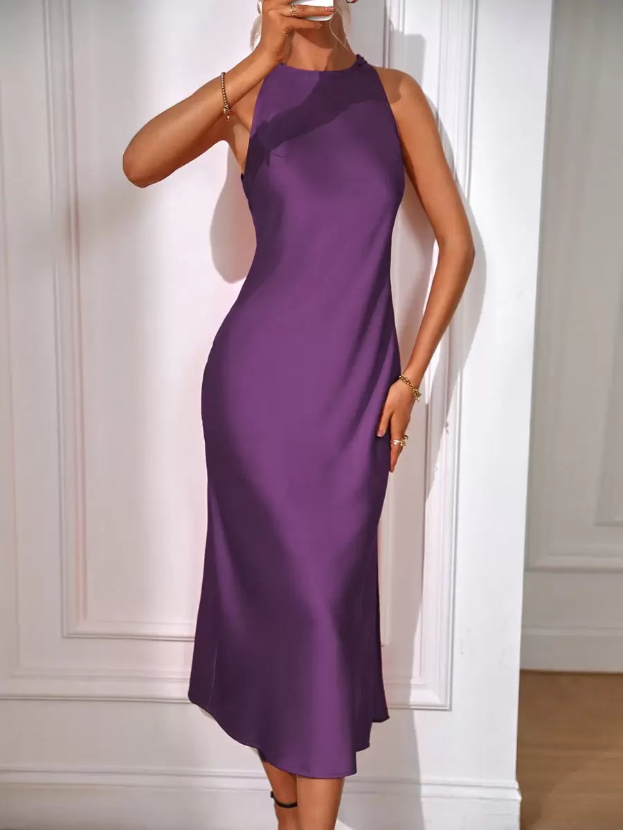 Robe Maxi Fendue Verte Élégante en Soie