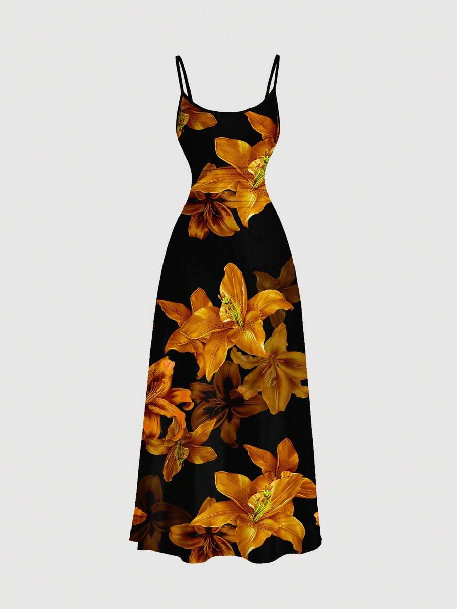 Robe Cami Évasée Unicolore Élégante