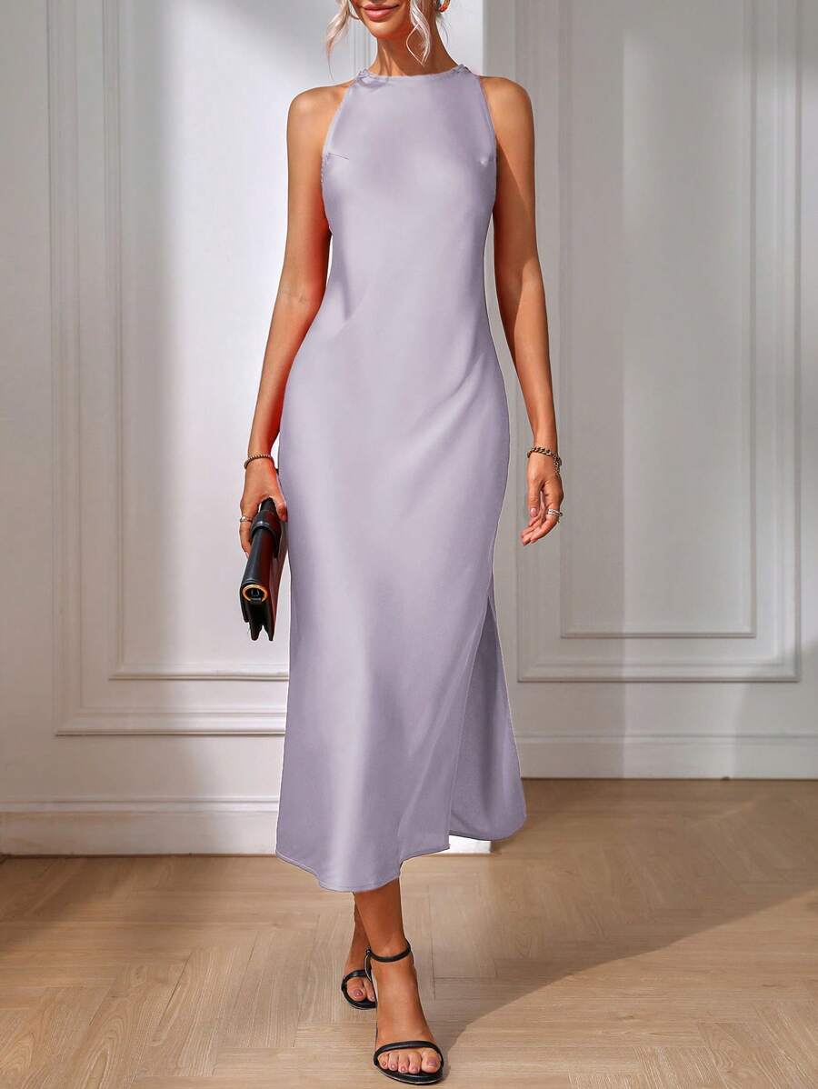 Robe Maxi Fendue Verte Élégante en Soie