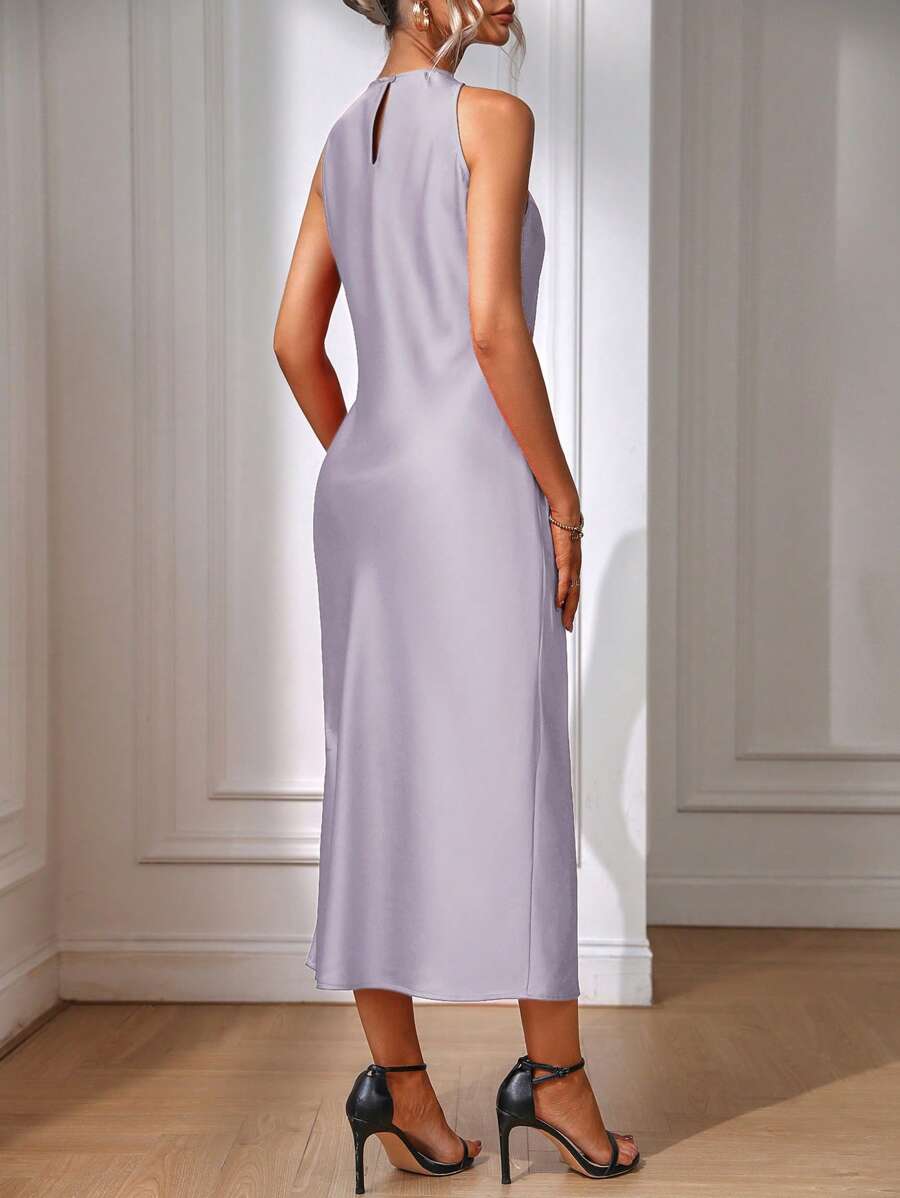 Robe Maxi Fendue Verte Élégante en Soie