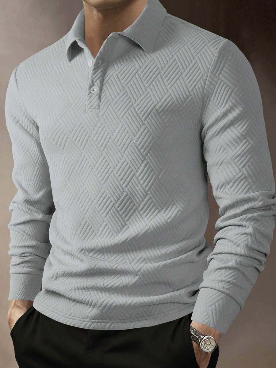 Polo Homme Casual Uni à Manches Longues