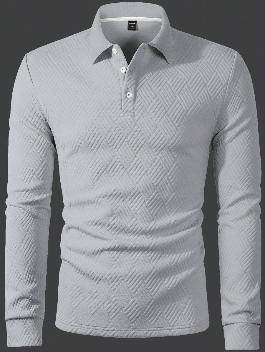 Polo Homme Casual Uni à Manches Longues