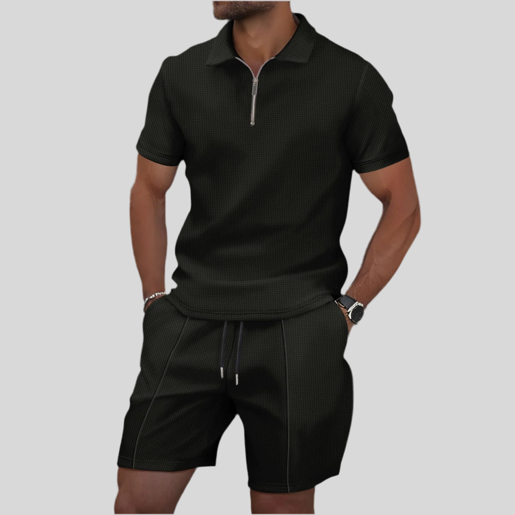 Ensemble Homme Été Waffle 2 Pièces Zip & Revers