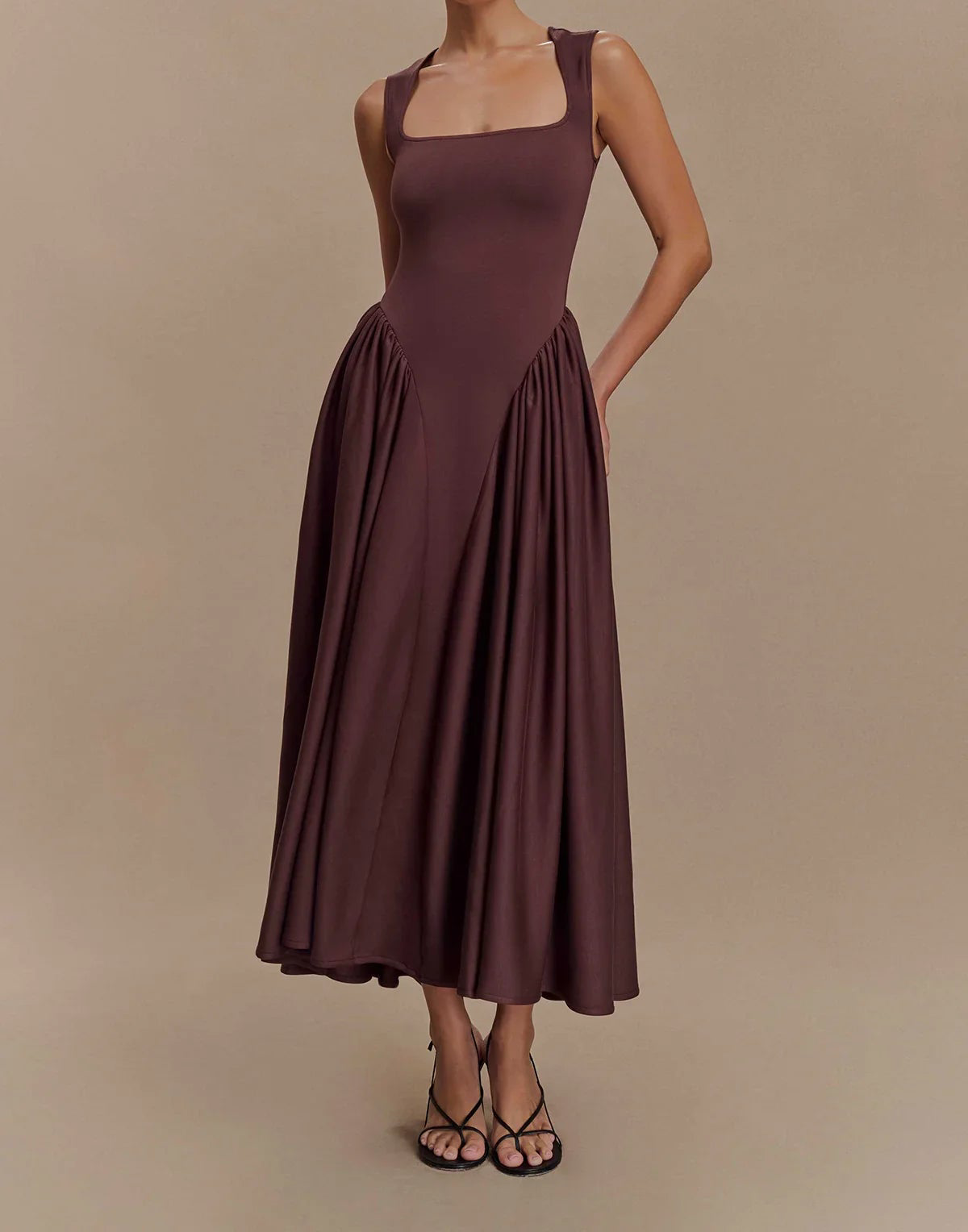 Robe Midi – Brun Cacao Élégant