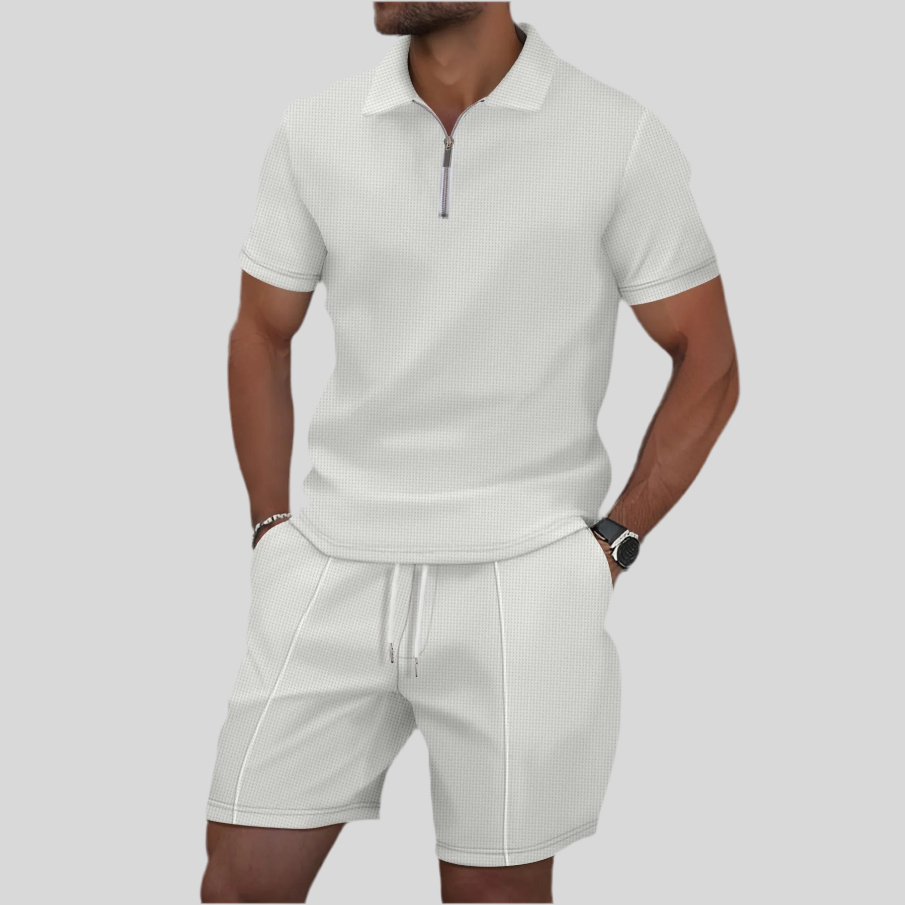Ensemble Homme Été Waffle 2 Pièces Zip & Revers