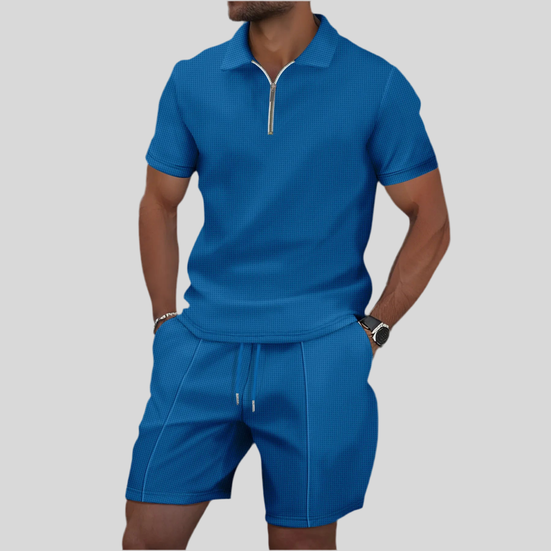 Ensemble Homme Été Waffle 2 Pièces Zip & Revers
