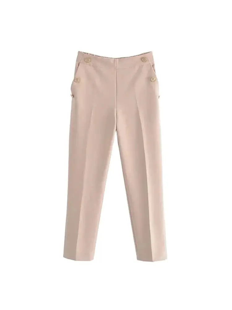 Pantalon Femme Vintage – Boutons Métalliques & Taille Haute