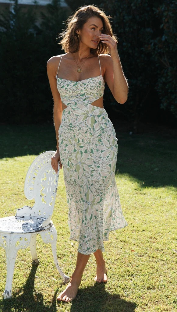 Robe d'Été à Bretelles Fines – Imprimé Fleuri & Dos Nu