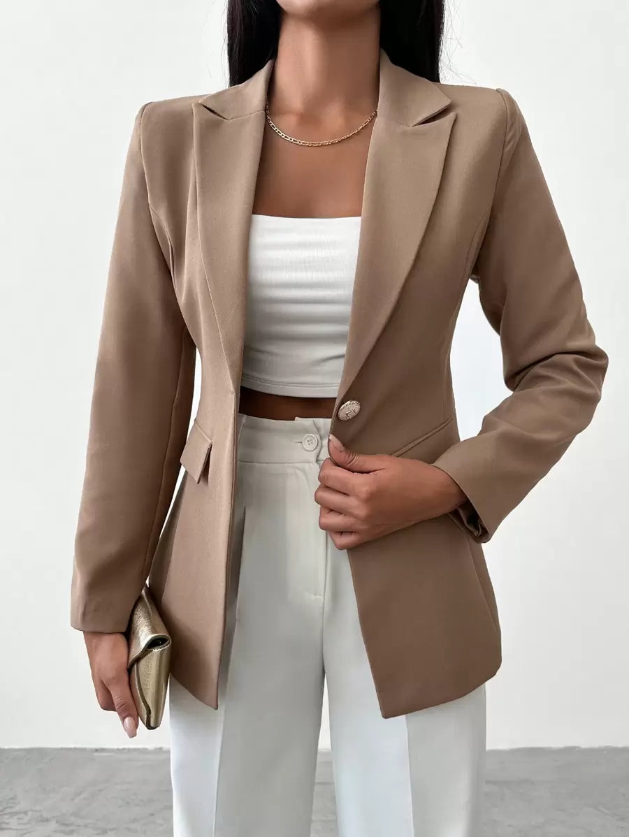 Blazer Femme à Col Revers et Bouton Unique