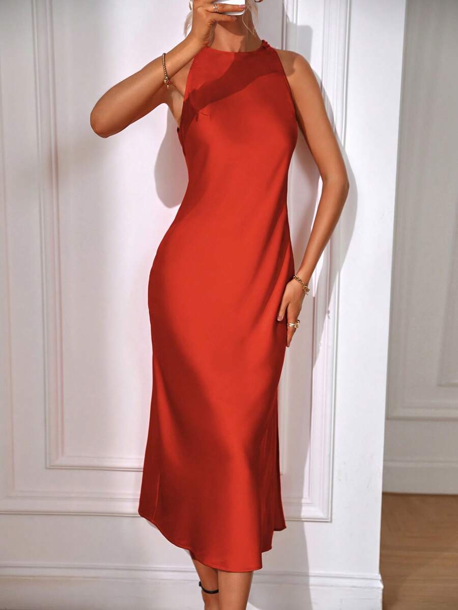 Robe Maxi Fendue Verte Élégante en Soie