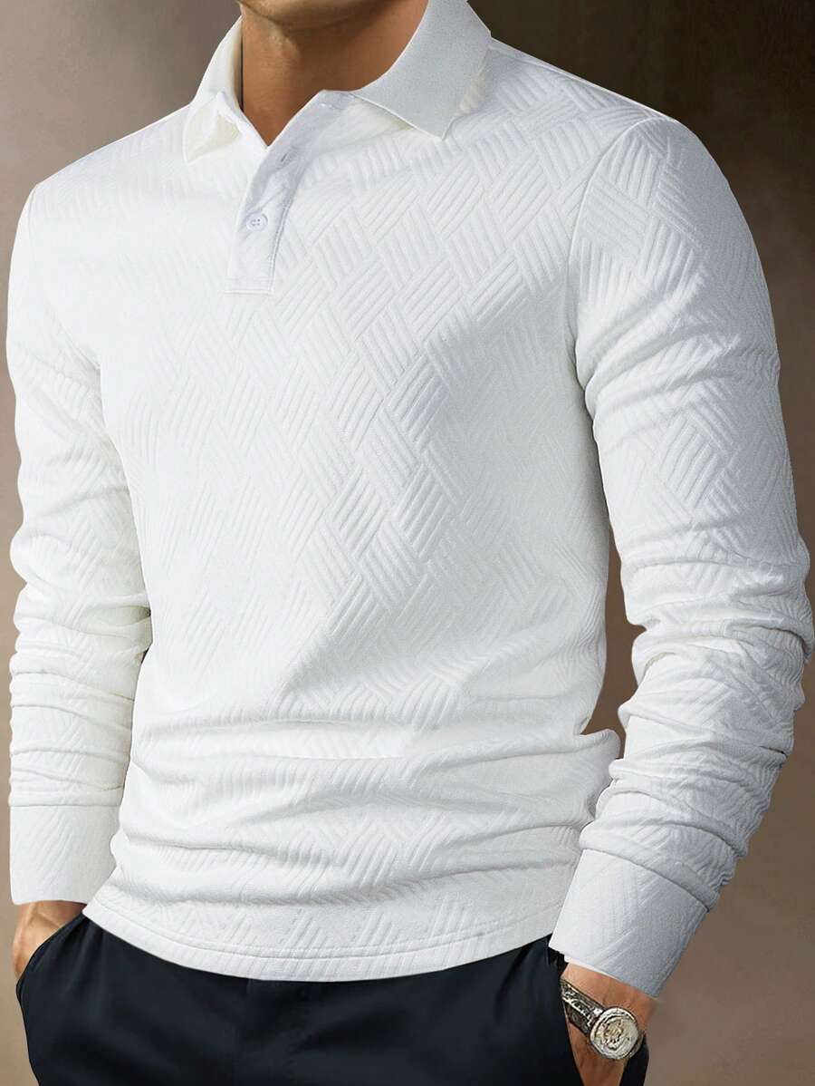 Polo Homme Casual Uni à Manches Longues