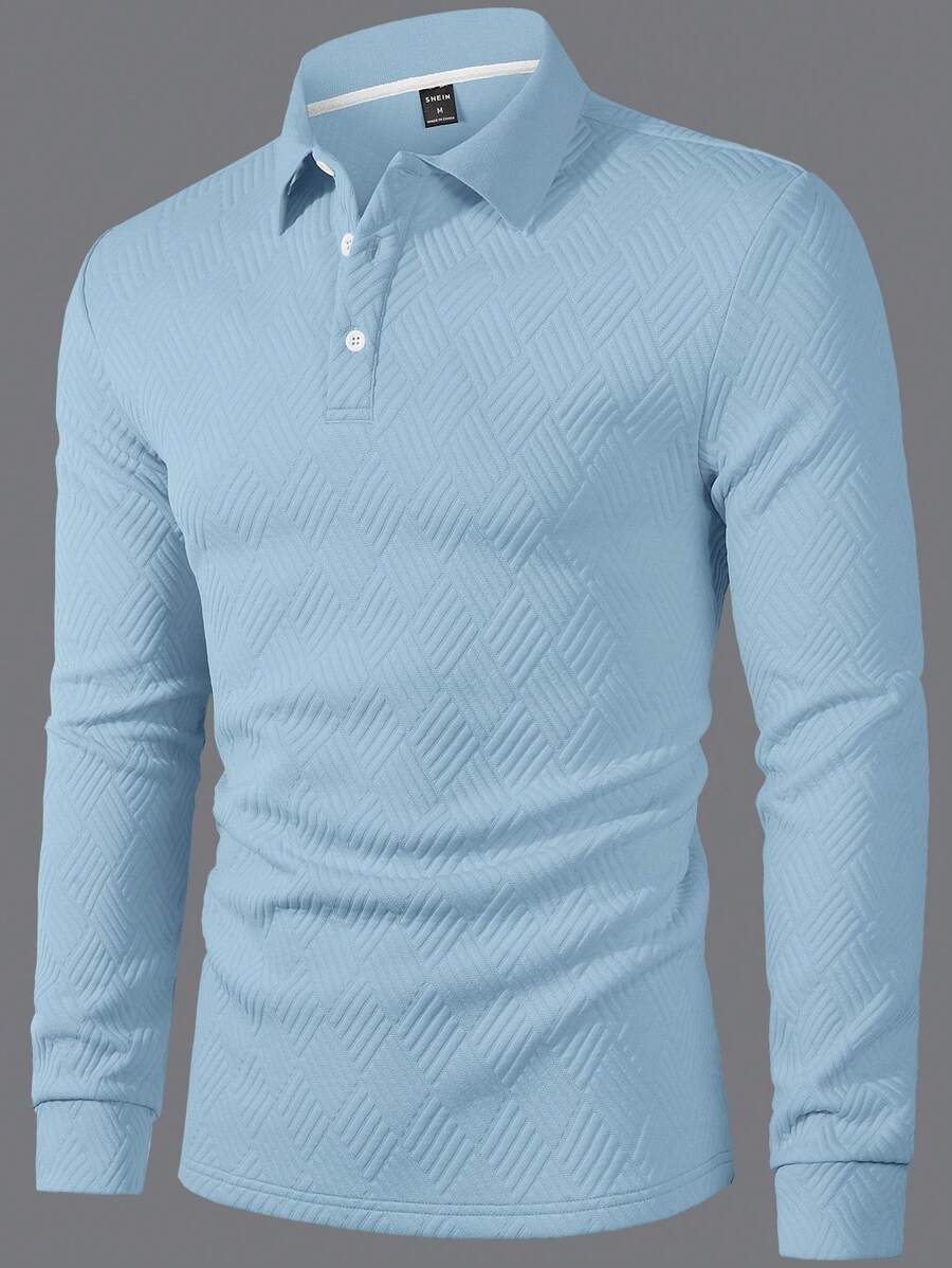 Polo Homme Casual Uni à Manches Longues