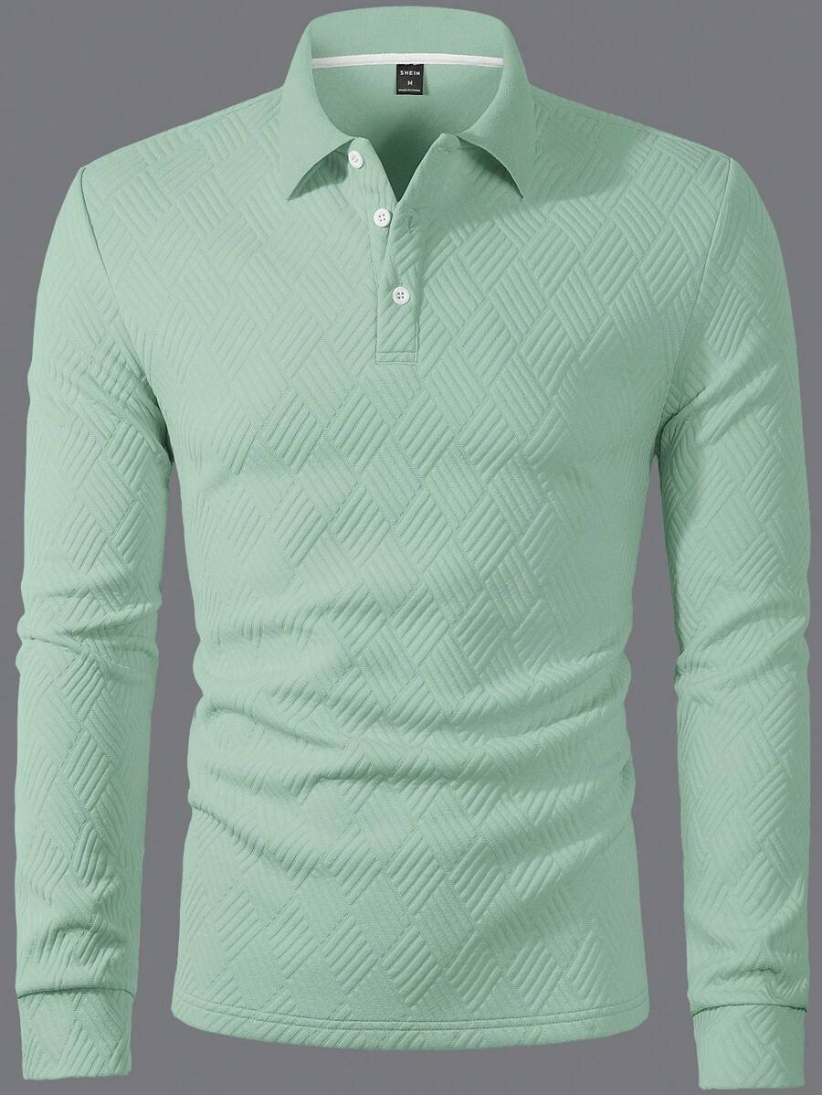 Polo Homme Casual Uni à Manches Longues