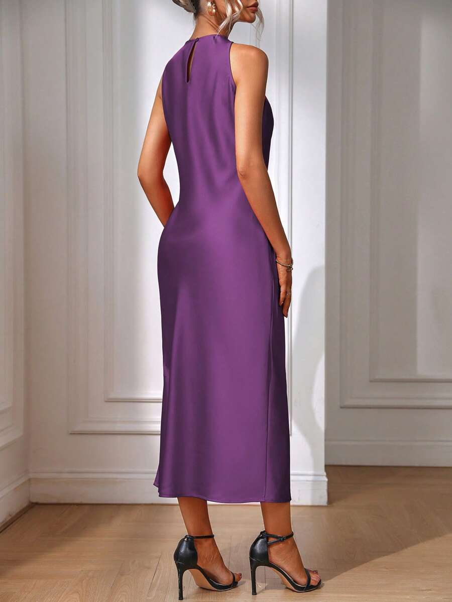 Robe Maxi Fendue Verte Élégante en Soie