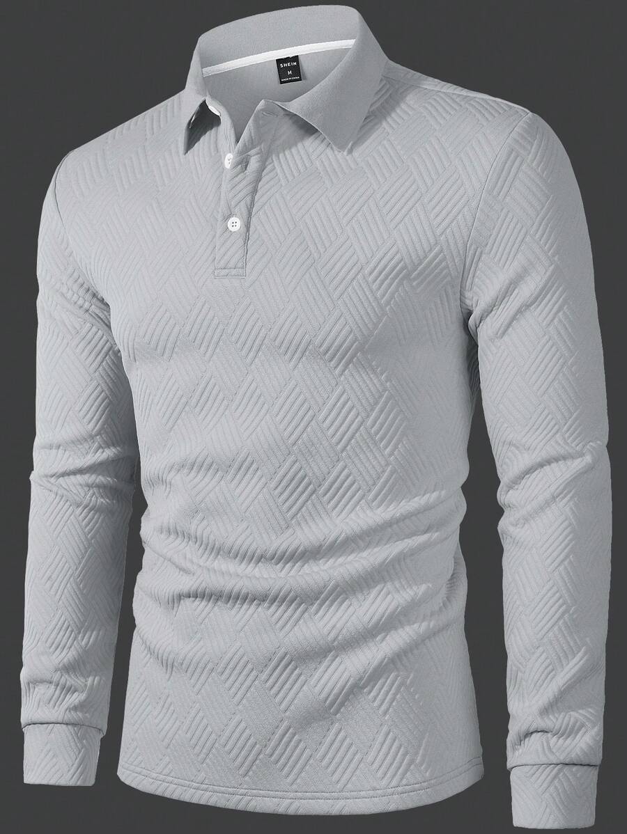 Polo Homme Casual Uni à Manches Longues