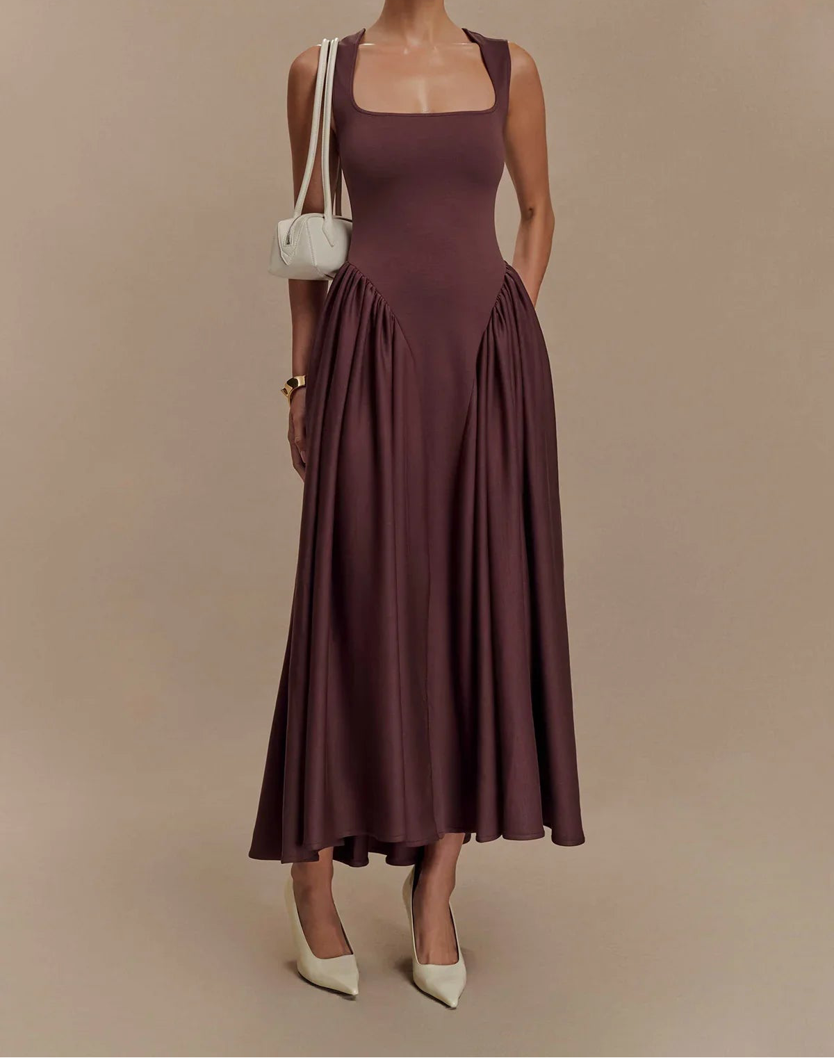 Robe Midi – Brun Cacao Élégant