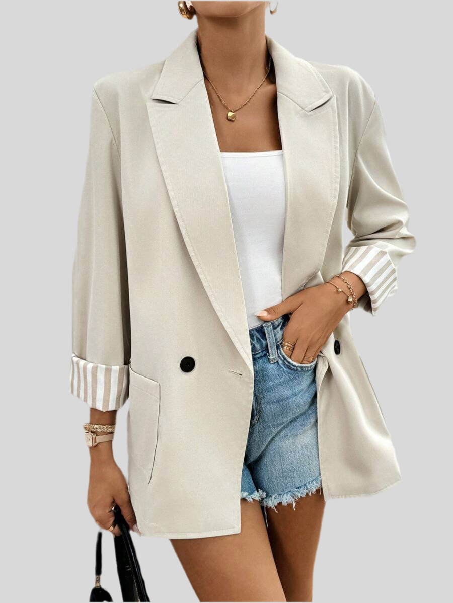Blazer Rayé Femme à Boutons &amp; Revers Chic
