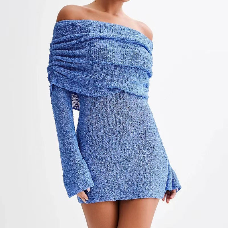 Robe Pull Tricotée à Épaules Dénudées – Élégance Printanière