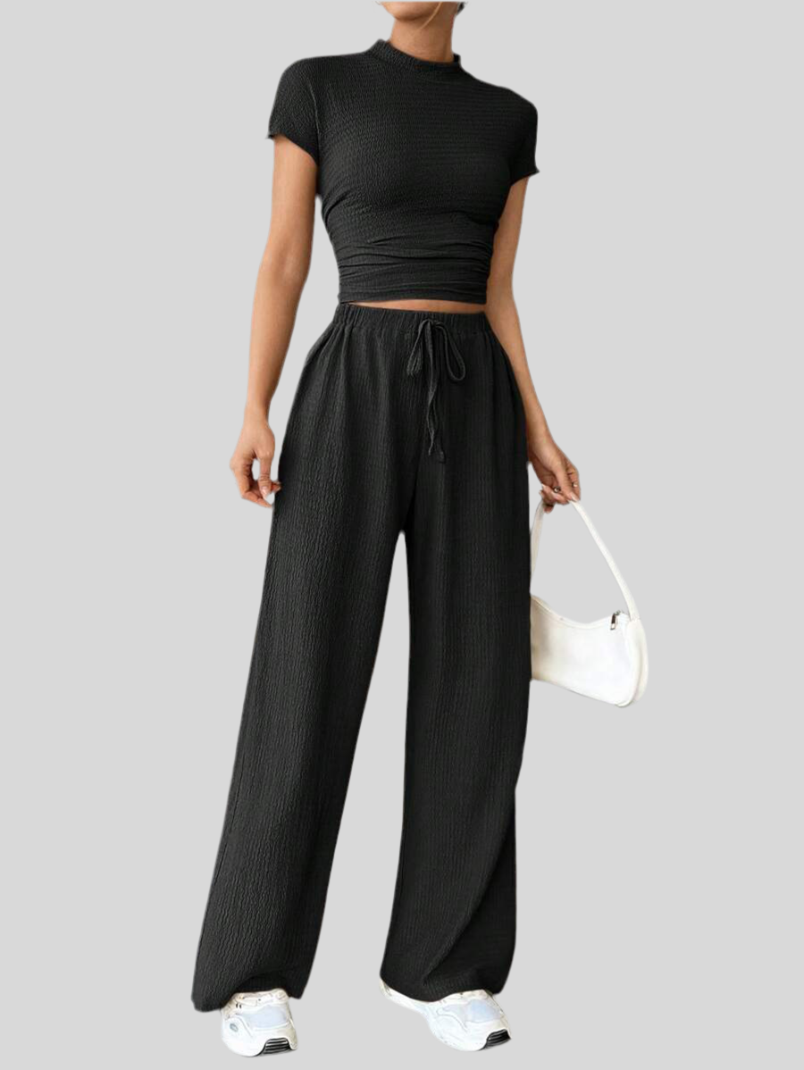 Ensemble Femme Chic – Haut Col Montant &amp; Pantalon