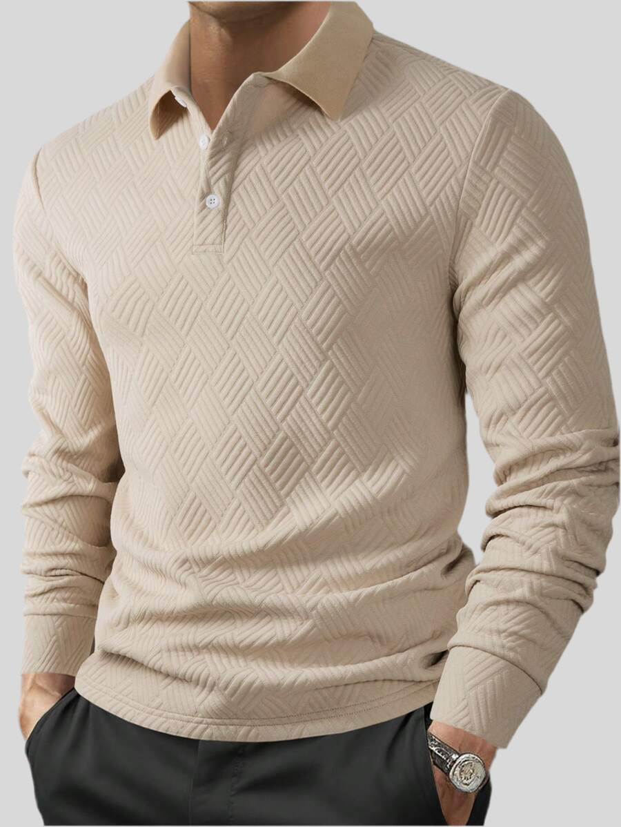 Polo Homme Casual Uni à Manches Longues