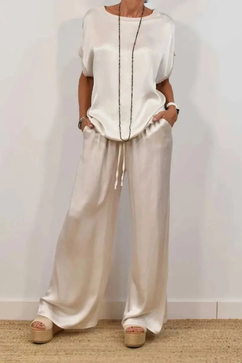 Ensemble Femme Satiné Été – T-shirt &amp; Pantalon Large